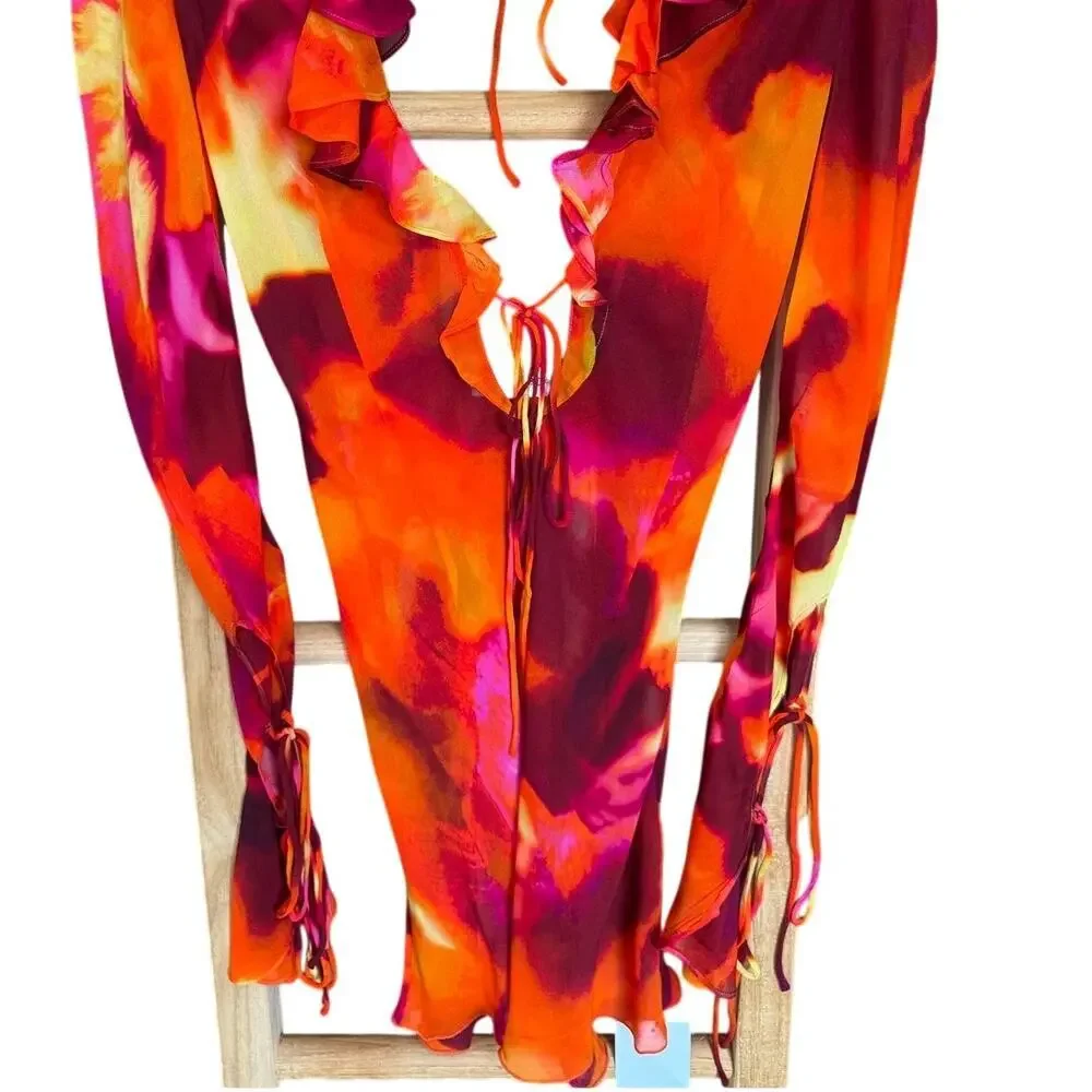 NWT Rat And Boa Dali Dress Tie Dye Open Back Mini Red Orange Size Small - Picture 8 of 15